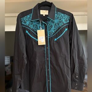 Ladies Western Fashion Shirt with Turquoise Pipings Large